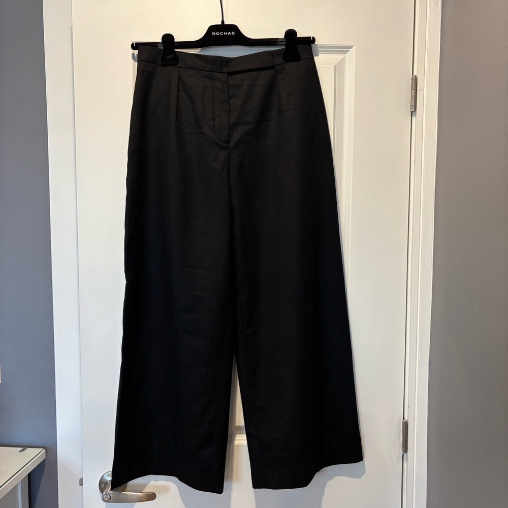 Carven Wool Black Wide-Leg Trousers, FR 38/US M, Classic Career-wear Chic